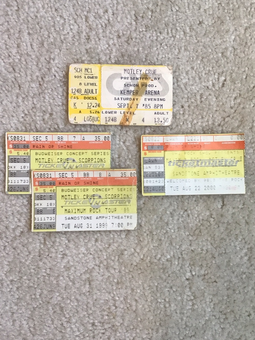 Vintage Rock Memorabilia Motley Crue Concert Ticket Stubs Collection, Set of 4,